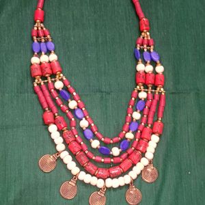 Red Blue And White Bohemian Necklace