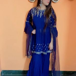 PADDED ROYAL BLUE SHARARA 3 PIECE SET