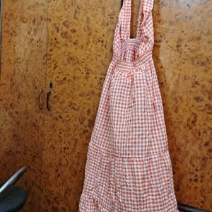 Urbanic Backless Dress Orange White Check