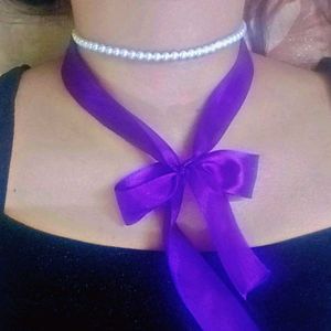 Purple Ribbon Pearl Necklace 💜