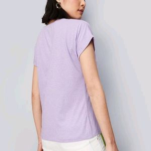 Woman Round Neck Poly Cotton Purple Tshirt