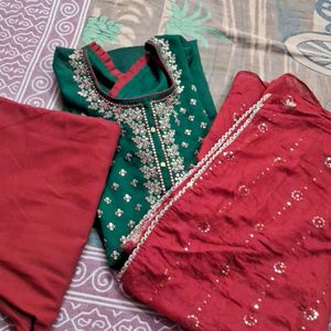 Punjabi  Suit Full Khdai Jri Work 1 Time Use New