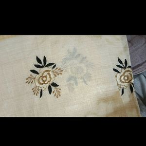 Off white Floral Embroidery Silk Saree