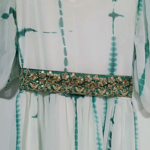 Ethnic Gown White And Green Colour