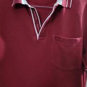 Van Heusen Maroon Cotton Regular Fit Polo T-Shirt