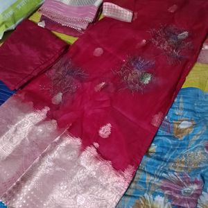 Red Suit Pant Set With Dupatta