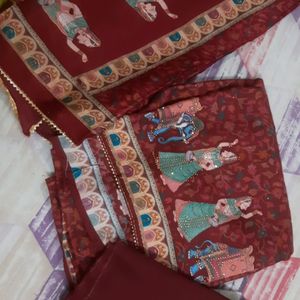 Pure Silk Printed Suit ,pure Chinon Dupatta