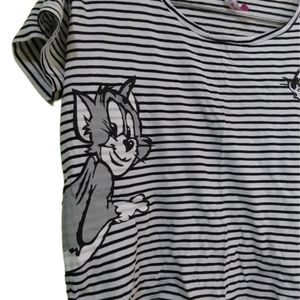 Striped Tom And Jerry Casual Crop Top