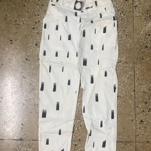 Women Black&White Ankle Pants With Pockets