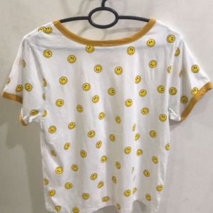 Smiley White With Mustard Yellow Ringer T-shirt