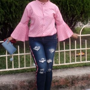 Baby Pink Colour Designer Printed Shirt