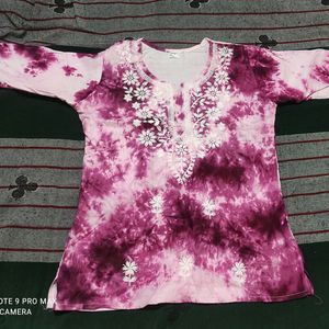 Chikankari Tye And Dye Short Top Totally New