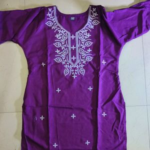 Purple Chikenkari Lucknowi Short Kurti