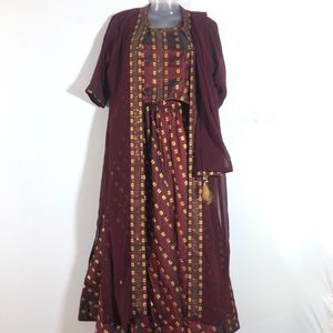 Maroon Printed Lehenga Choli Set (Women’s)