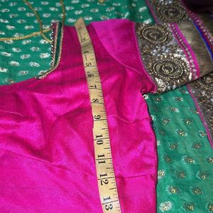 Parrot Green With Pink Embroidery Saree