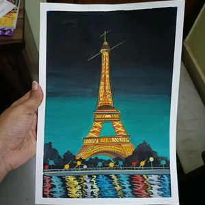 Eiffel Tower Painting On A4 Sheet