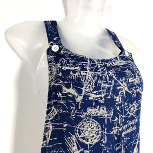 Navy Blue Printed Casual Dungree (Women)