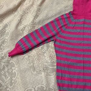 Pink & Grey Striped Warm Fitted Top