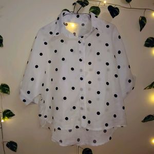 White Polka Dotted Cropped Shirt