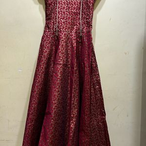 Banarasi Festive Wear Red Long Dress Set Size M