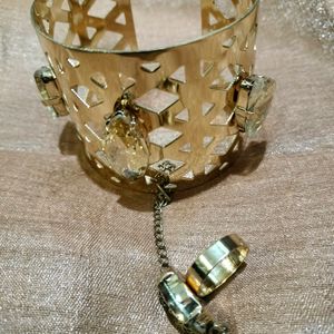 Golden Cuff Bracelet with Detachable Ring