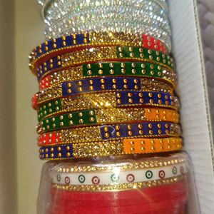 Multicolour Glass Bangles Combo Of 5 Sets