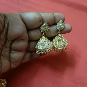 Golden &White Stone Earrings