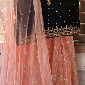 Black And Peach Colour Lehanga Set