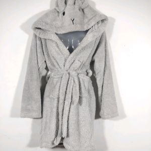 Grey Fur Hoodie Bath Robe Dress (Women's)