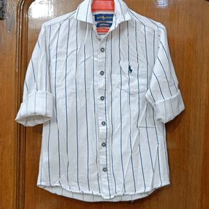 White Colour Fancy Lining Shirt For Kids