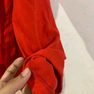 Red Oversized Sweater With Pockets And Cap