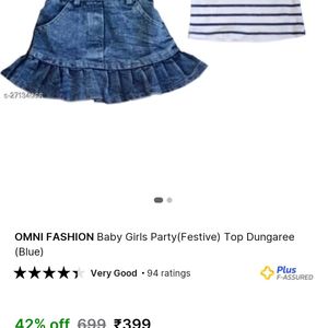 OMNI FASHION Baby Girls Party(Festive) Top Dungaree (Blue)