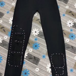 Stretchable Black Net Legging with Silver Beads🖤