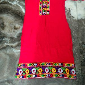 Red Embroaidary Kurtis Blue Palazzos.