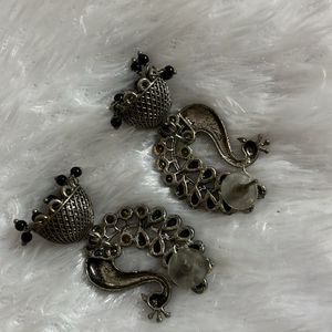 Silver Oxidised Peacock Earring