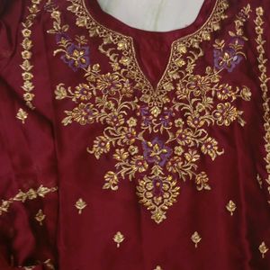 Maroon Kurta With Lehanga On The Bottom