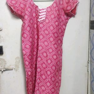 Pink And White Kurta Set With Cotton Lining