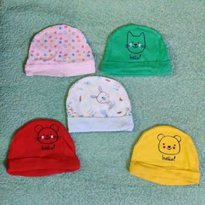 Assorted Set Of 5 Caps, New Born To 6 Months;