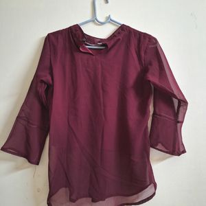 WINE COLOR 3/4 BELL SLEEVES TOP