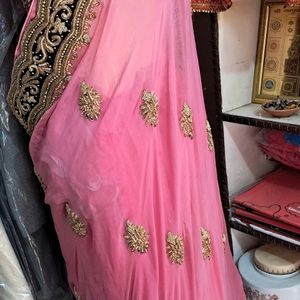 Pink Premium Chiffon Saree With Very Heavy Border