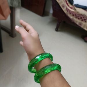 Crystal Green Bangles And Cream Colour Bangle