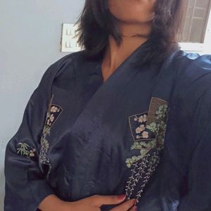 Japanese Satin Embroided Kimono Robe