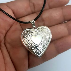 Big Silver Heart  Engraved Opening Photo Pendant