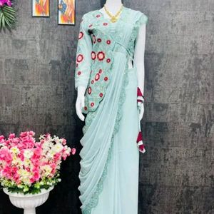 New Pre Draped Saree With Jacket Blouse