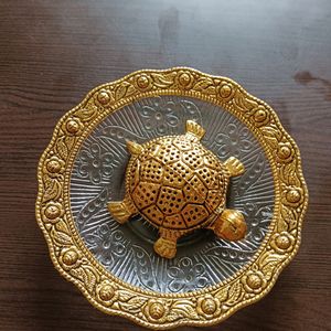 Metal Turtle Tortoise Kachua on Crystal Plate