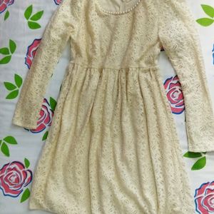 Korean cream lace dress