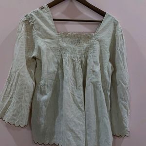 STRIPPED EMBROIDERED TOP WITH BELL SLEEVES