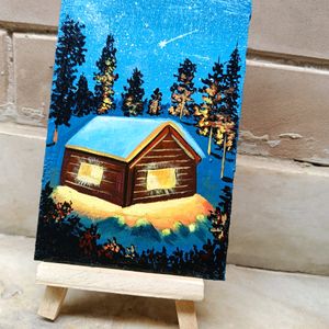 Mini Winter Landscape Painting With Stand