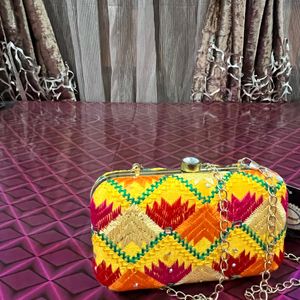 New Yellow Traditional Printed Clutch