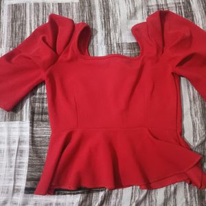 Red Polyester Peplum Top